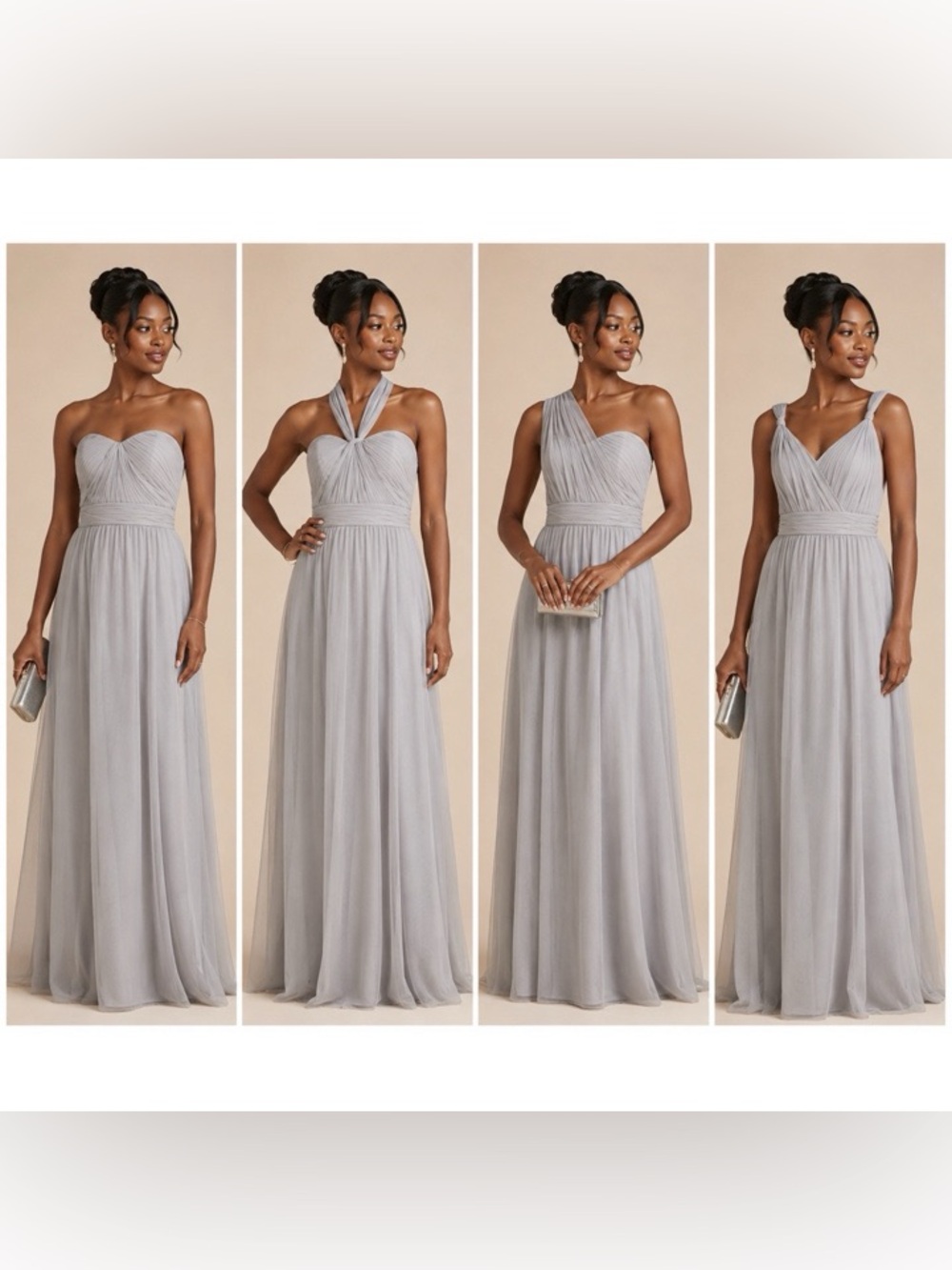 Birdy Grey Christina Convertible Long Gown Maxi Dress Silver Formal S Small